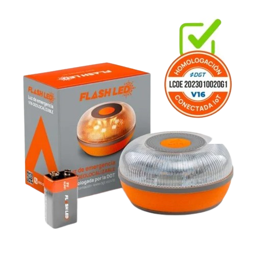 FlashLED SOS Baliza Señalización V16 Conectada IoT Homologada DGT 3.0