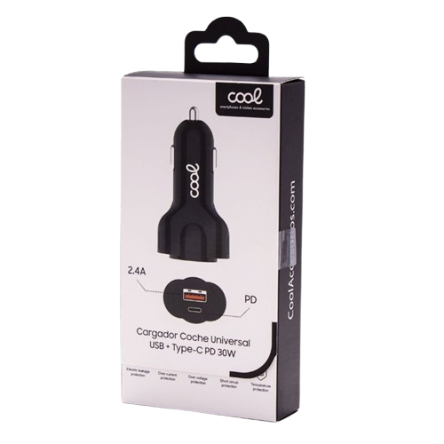 Cargador Coche Universal Entrada USB + Entrada Tipo C - COOL (30W)