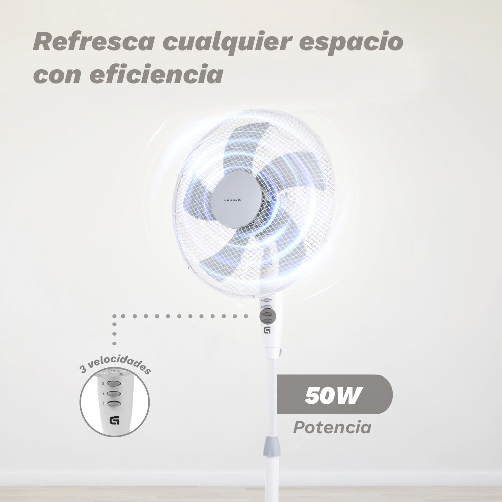 Ventilador de Pie FAN-165X Blanco 50W con Base en X - Ventilador Oscilante de Altura Ajustable para el Hogar