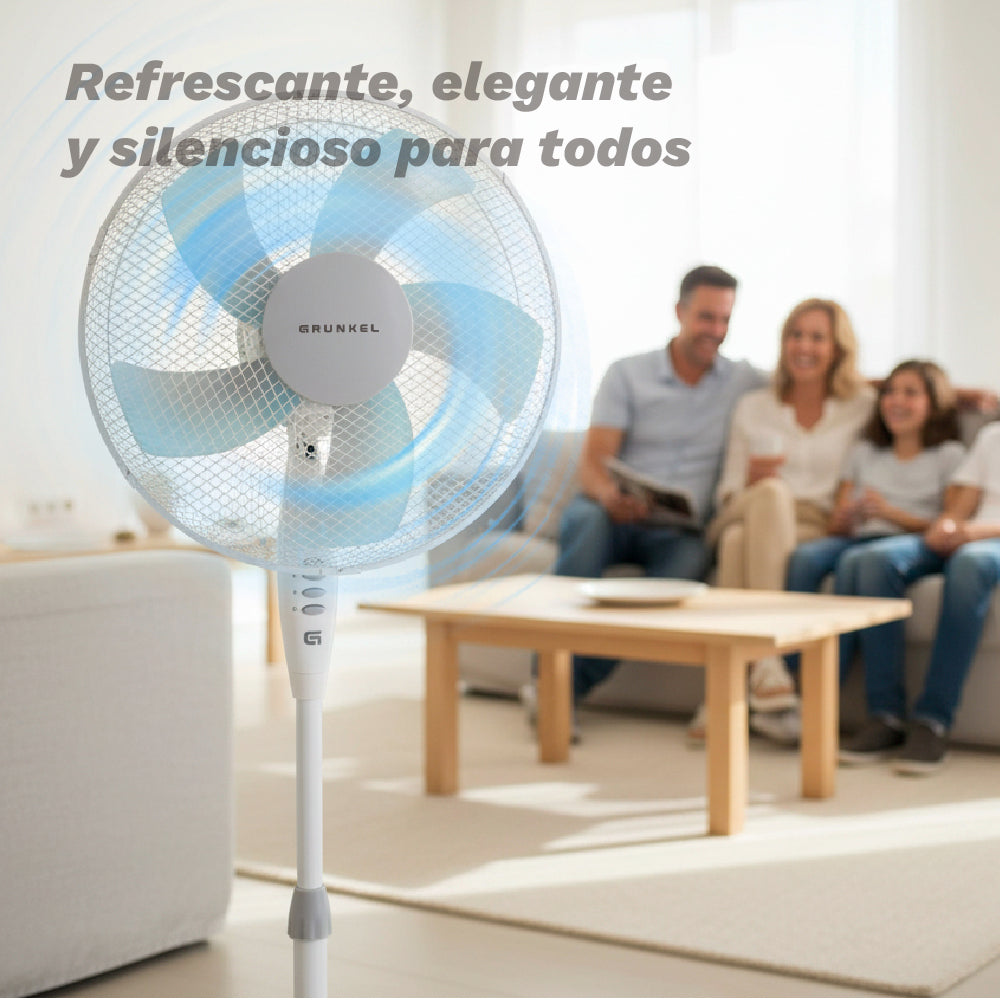 Ventilador de Pie FAN-165X Blanco 50W con Base en X - Ventilador Oscilante de Altura Ajustable para el Hogar