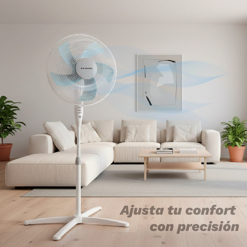 Ventilador de Pie FAN-165X Blanco 50W con Base en X - Ventilador Oscilante de Altura Ajustable para el Hogar