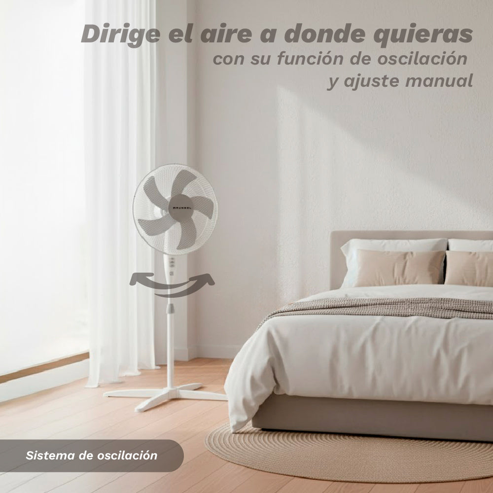 Ventilador de Pie FAN-165X Blanco 50W con Base en X - Ventilador Oscilante de Altura Ajustable para el Hogar