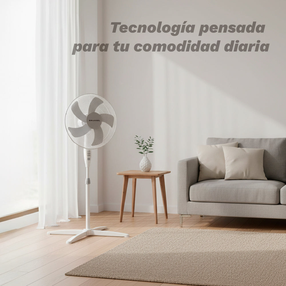 Ventilador de Pie FAN-165X Blanco 50W con Base en X - Ventilador Oscilante de Altura Ajustable para el Hogar